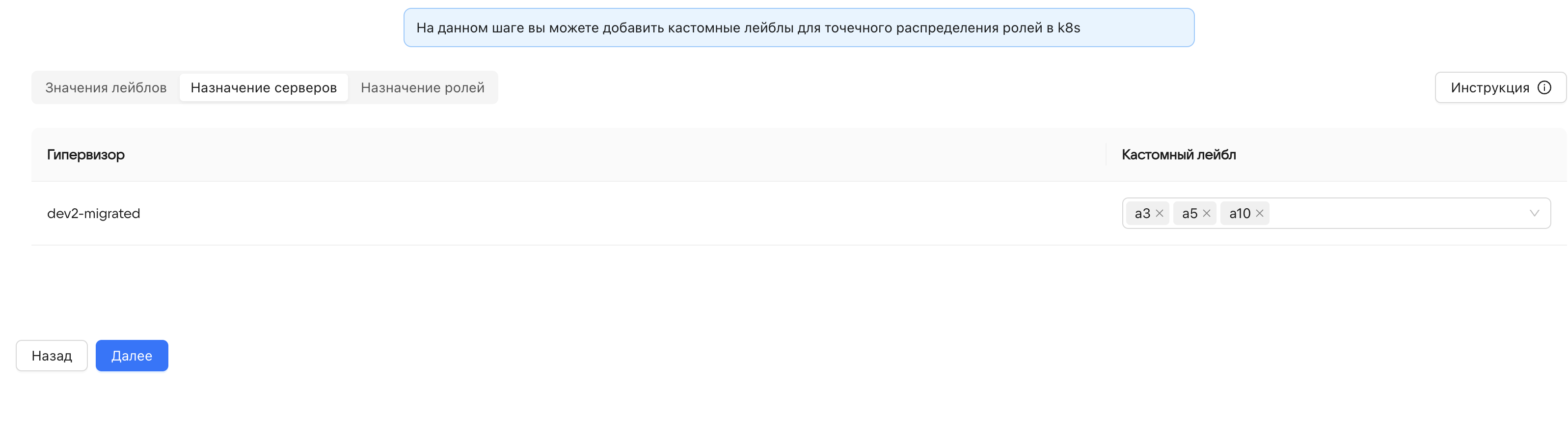 Назначение серверов