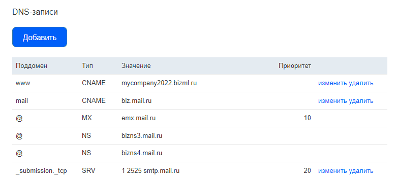 Подключение DNS-хостинга