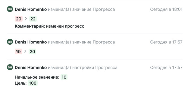 истории изменения прогресса